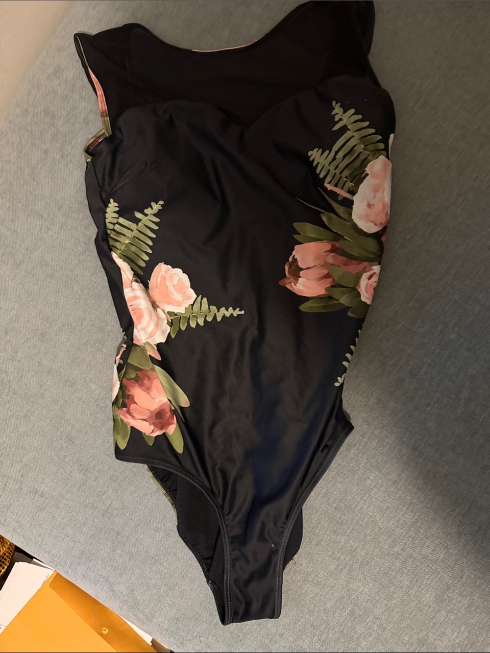 Albion “Maria” - Classic Black Floral One-Piece Swimsuit - Pink Rose Print